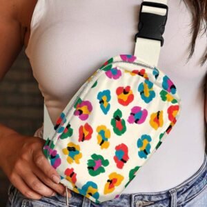Beige Colorful Leopard Print Buckle Strap Crossbody Bag