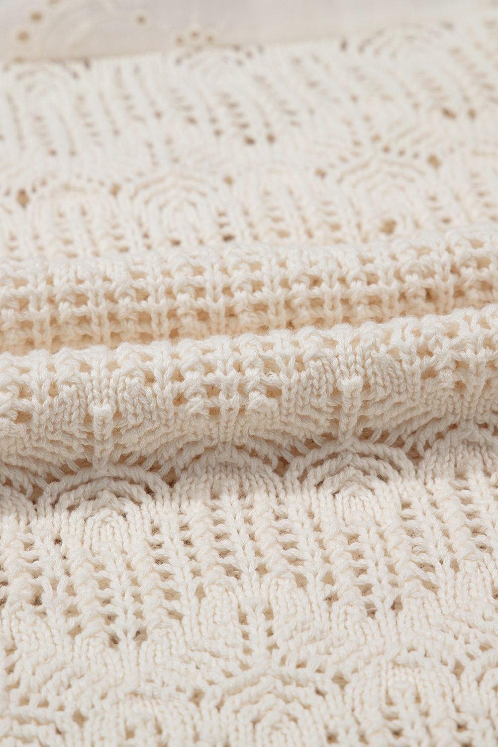 Beige Embroidered Patchwork Hollow Out Knitted Ruffle Sweater Vest