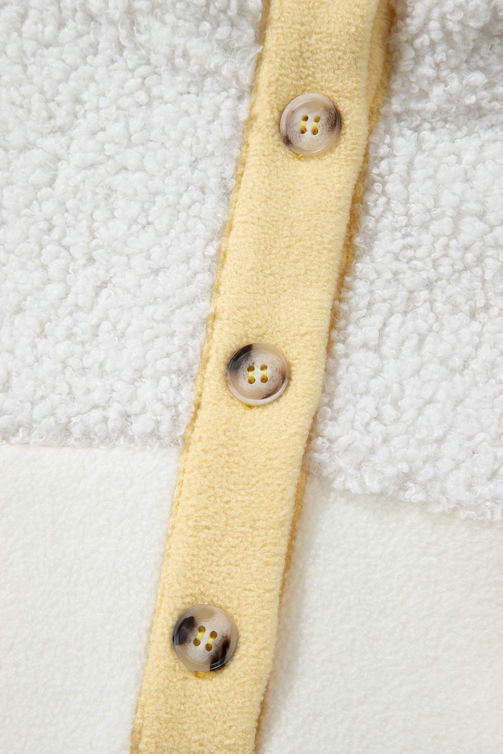 Beige Fleece Colorblock Trim Buttons Collar Sweatshirt With Pocket