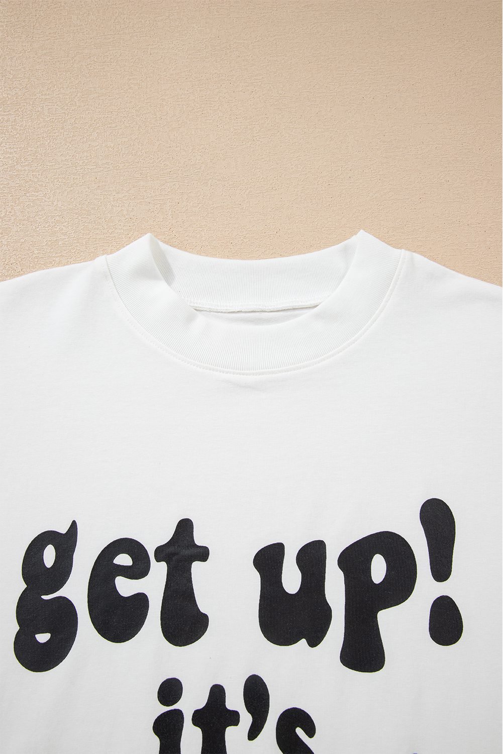 Beige Game Day Slogan Printed Half Sleeve Oversize T Shirt