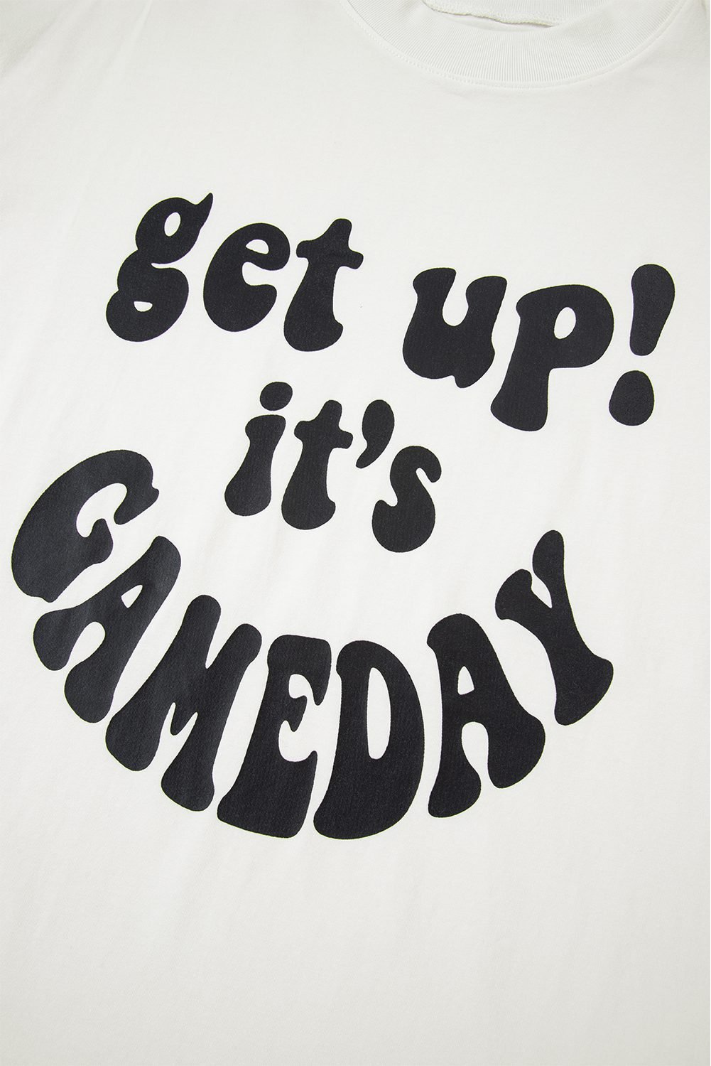 Beige Game Day Slogan Printed Half Sleeve Oversize T Shirt