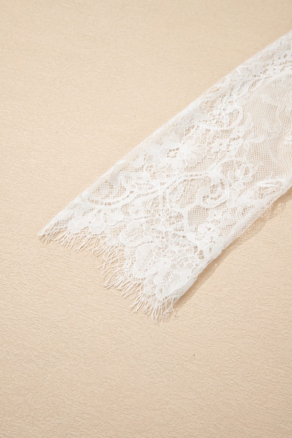 Beige Lace Sleeve Patchwork Faux Two-Piece Fuzzy Sweater