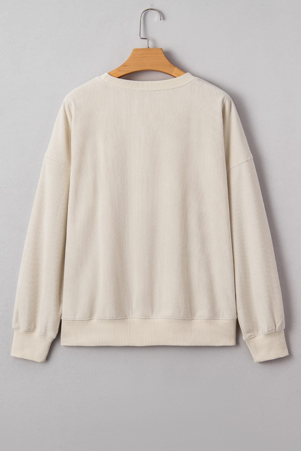 Beige Merry Little Thing Corded Letter Graphic Ribbed Loose Sweatshirt