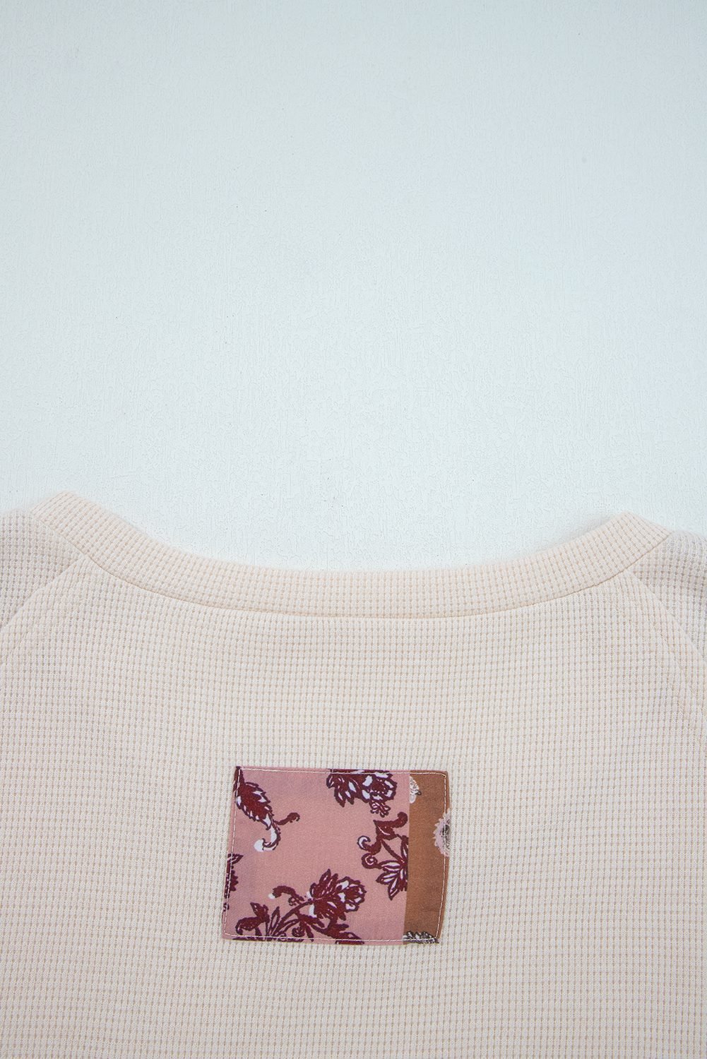Beige Paisley Ethnic Print Contrast Patchwork Long Sleeve Loose Top