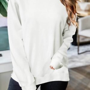Beige Plain Crew Neck Pullover Sweatshirt