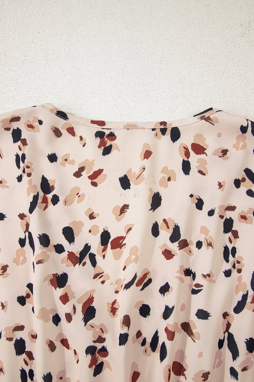Beige Printed Surplice V Neck Cuffed Sleeve Empire Waist Plus Size Dress