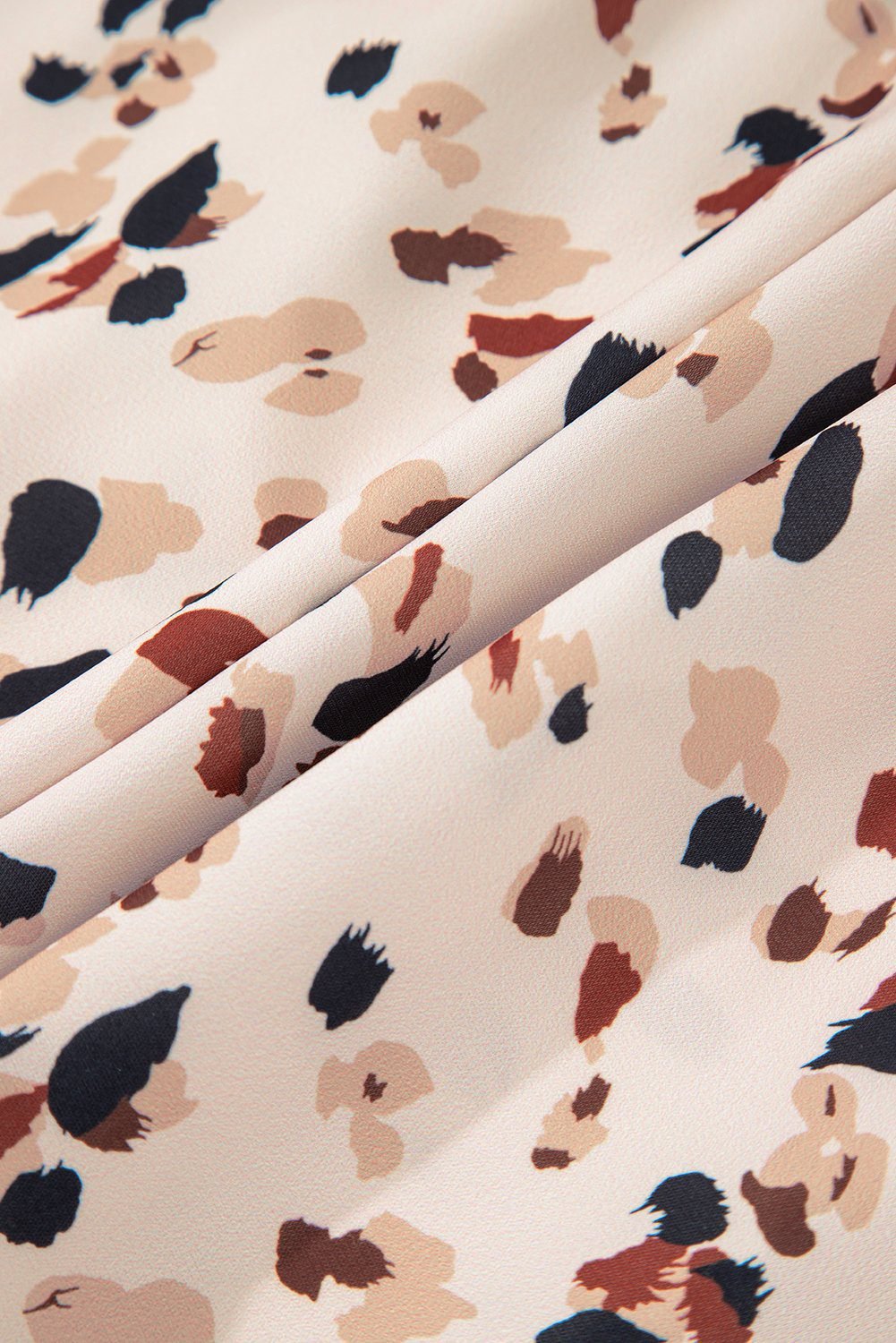 Beige Printed Surplice V Neck Cuffed Sleeve Empire Waist Plus Size Dress