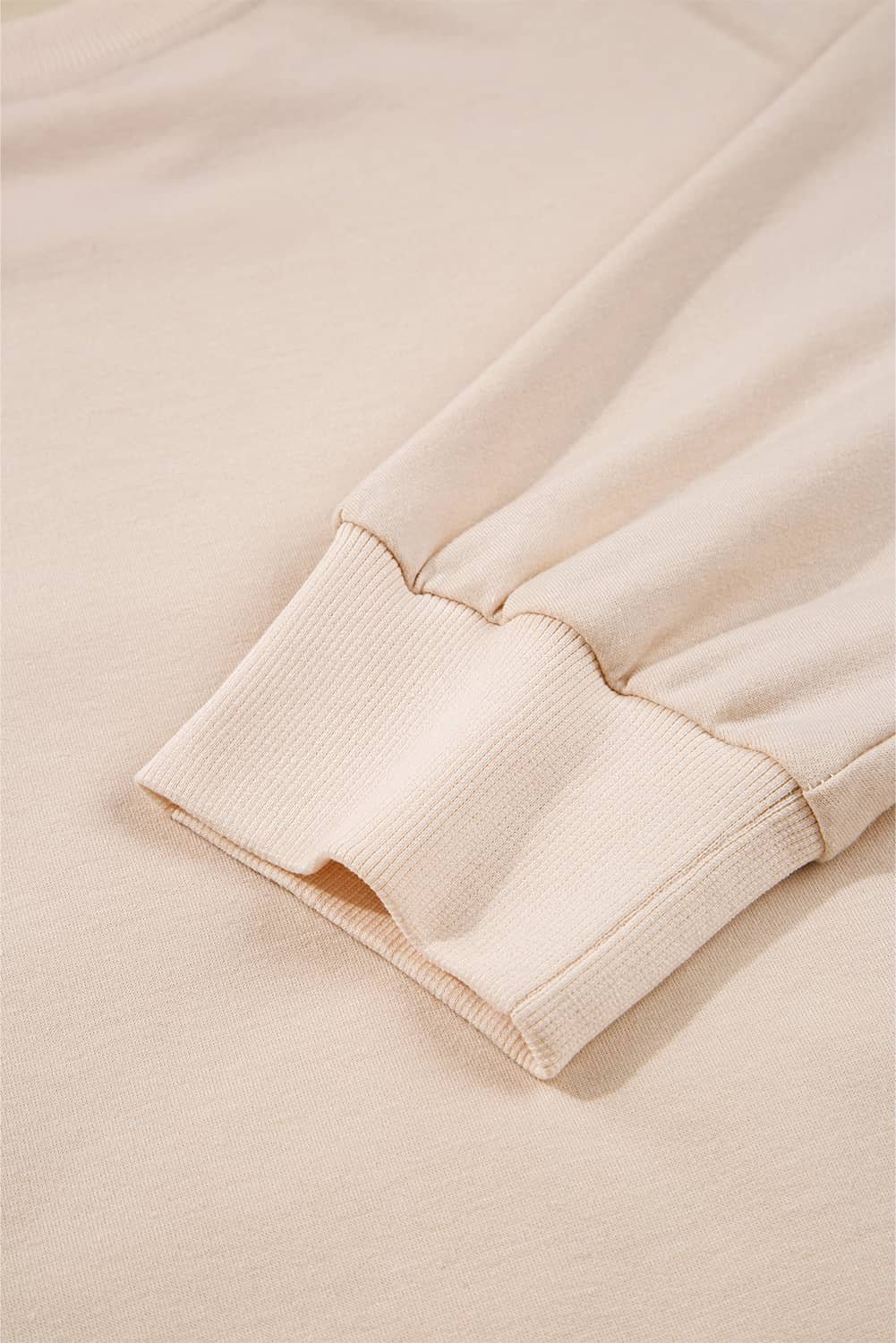 Beige Raw Edge Flower Patch Drop Shoulder Casual Top