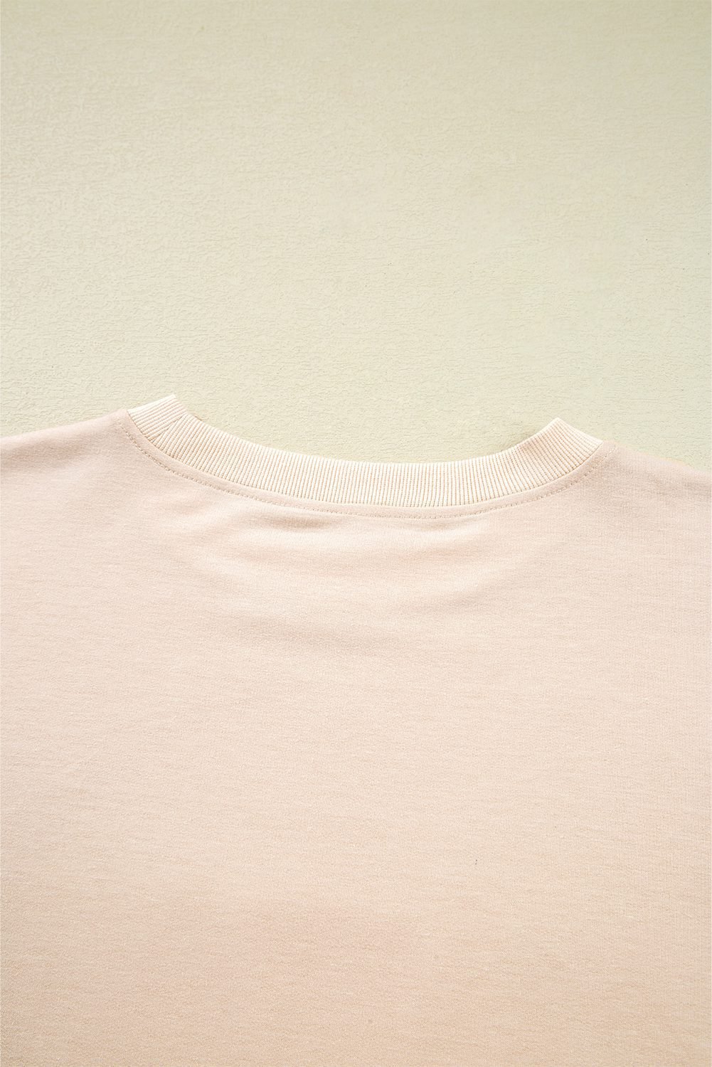 Beige Raw Edge Flower Patch Drop Shoulder Casual Top