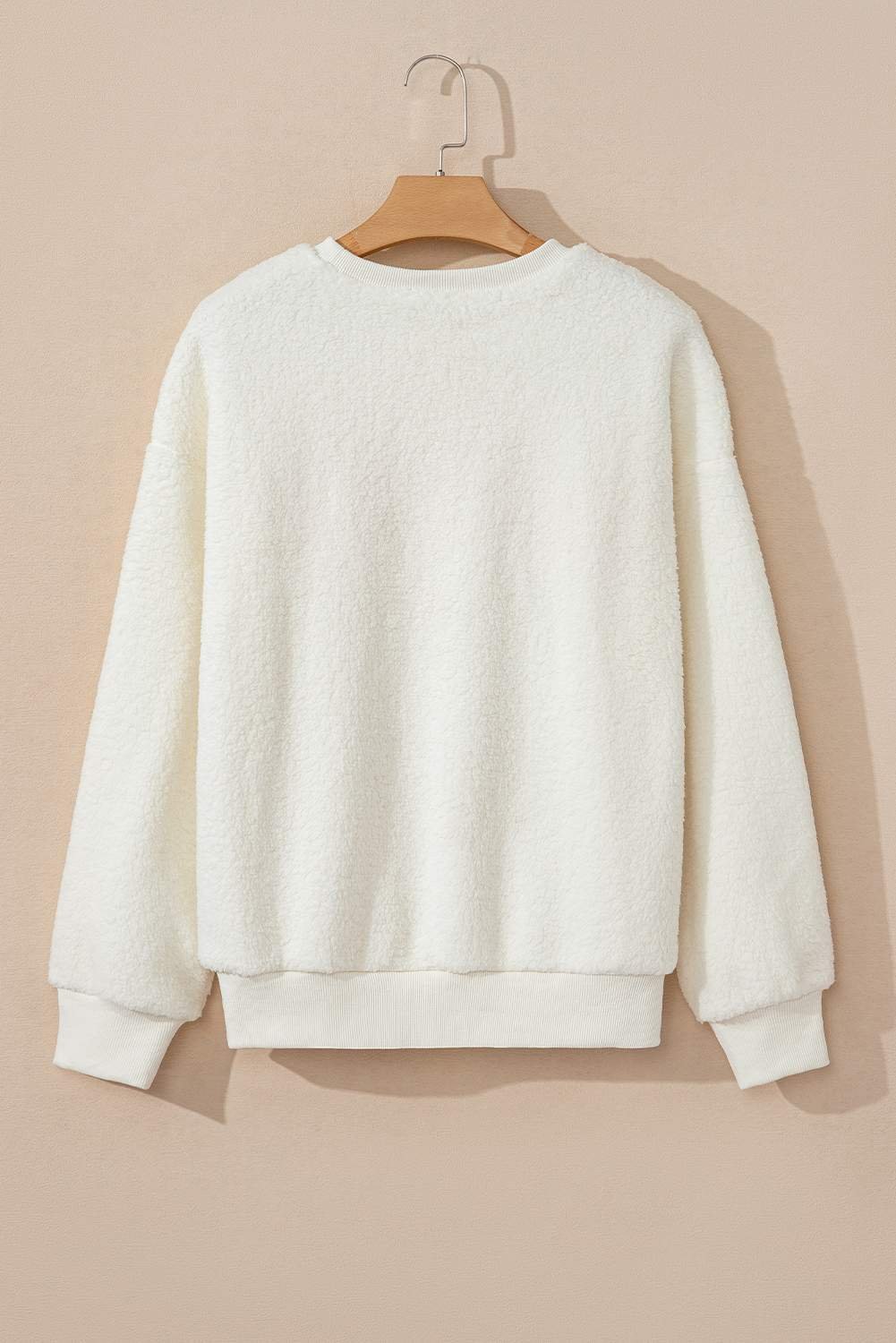 Beige Sherpa Howdy Patched Pullover Sweatshirt