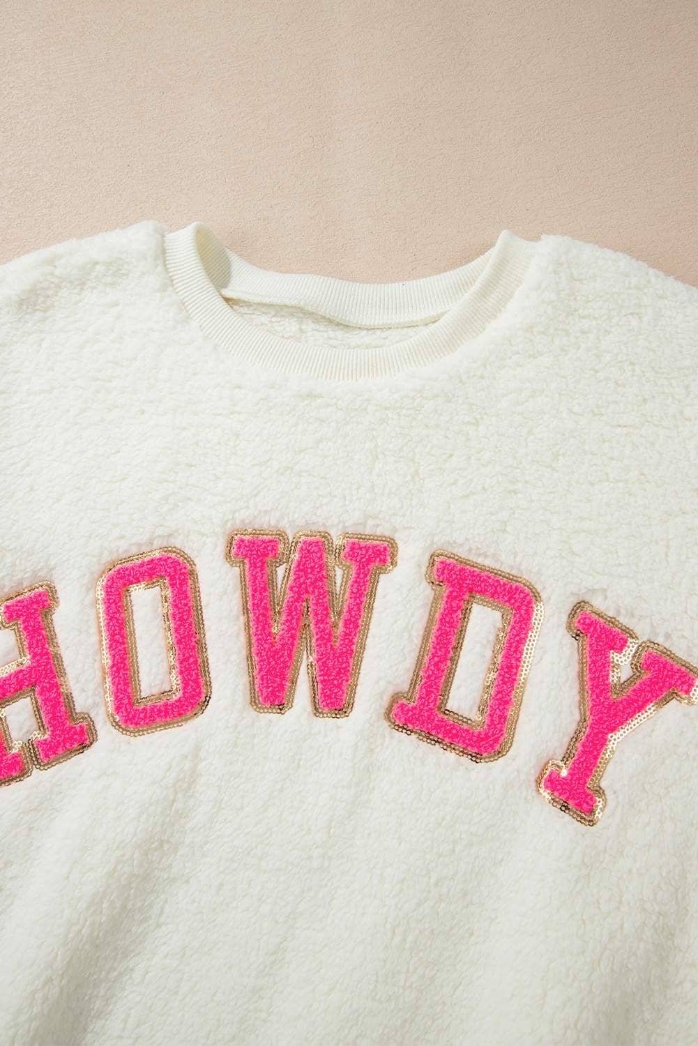 Beige Sherpa Howdy Patched Pullover Sweatshirt