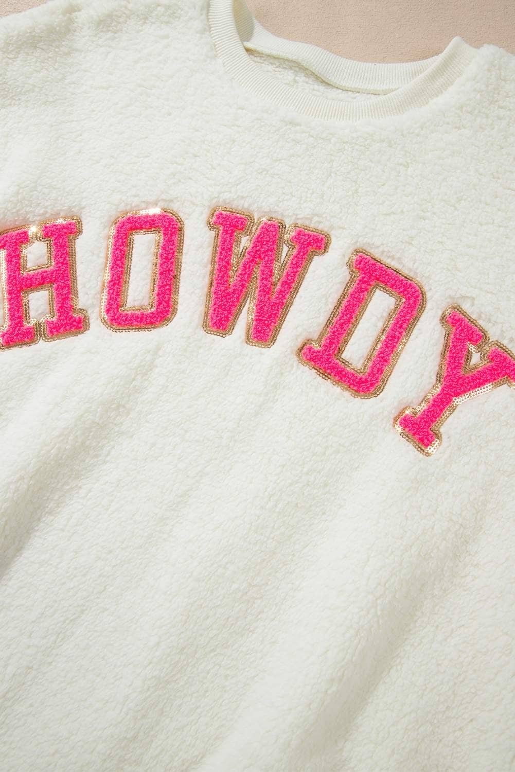 Beige Sherpa Howdy Patched Pullover Sweatshirt