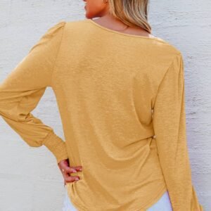 Beige Shirred Shoulder Frilled Cuffs Long Sleeve Top