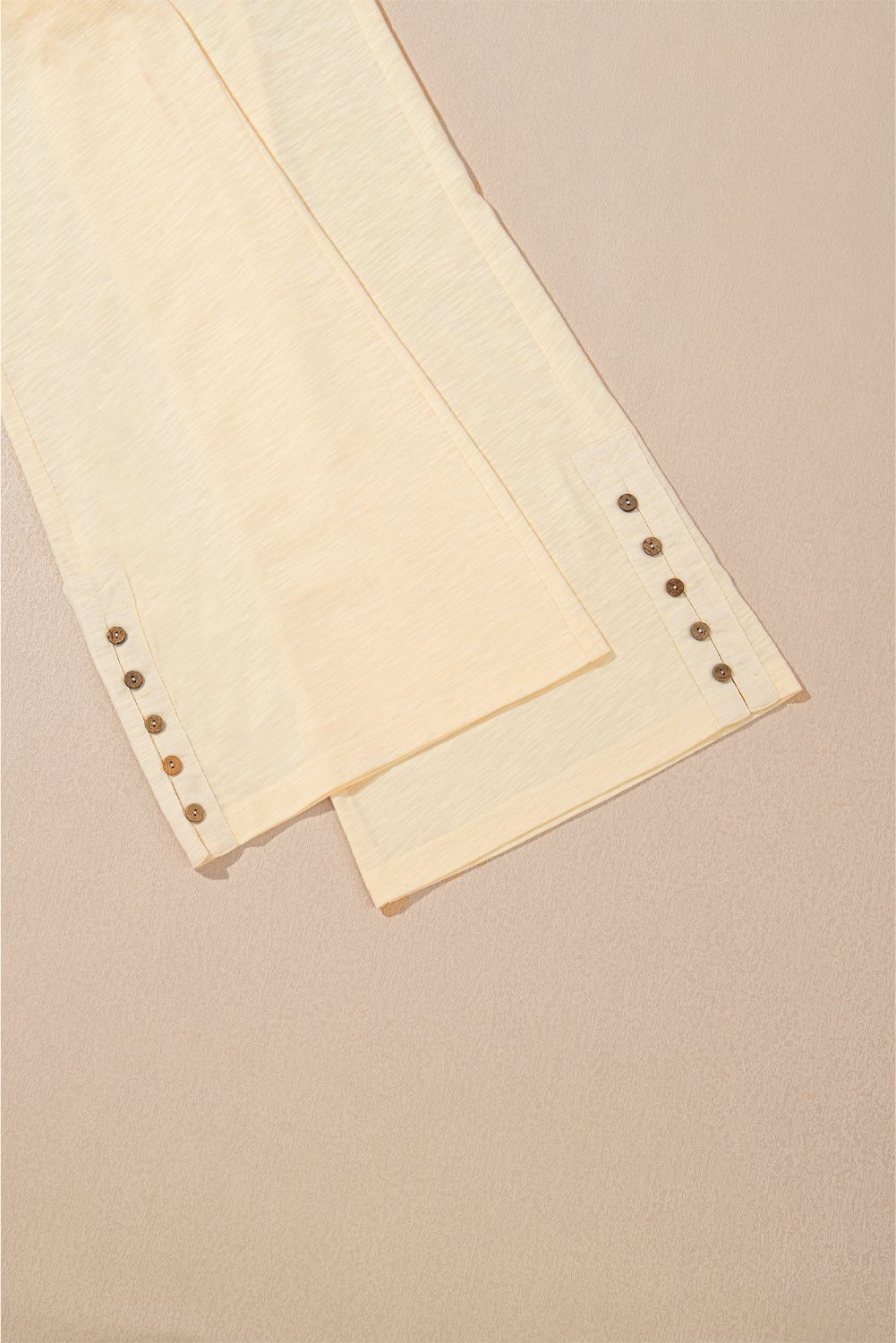 Beige Solid Color Tank Top And Smocked Waist Pants Set