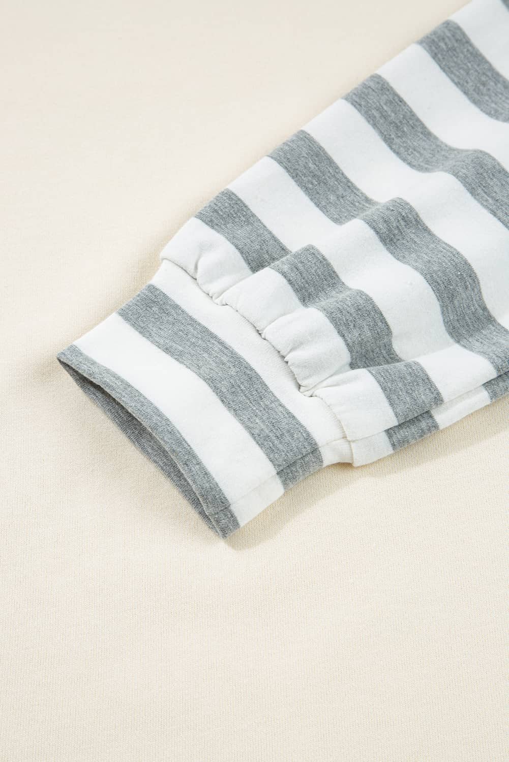 Beige Striped Patchwork Long Sleeve Round Neck Two-In-One Top