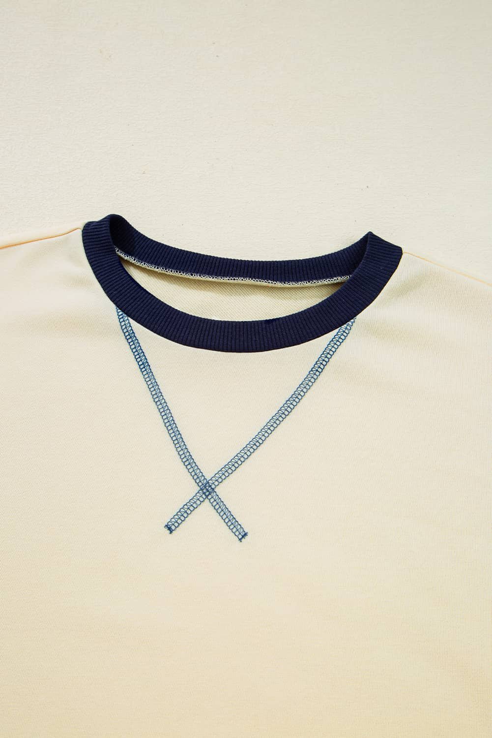 Beige Striped Patchwork Long Sleeve Round Neck Two-In-One Top