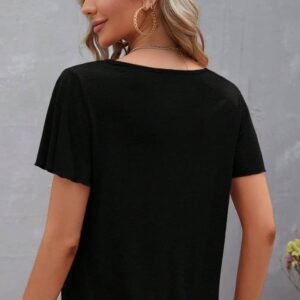 Black Crisscross V Neck Butterfly Sleeve T Shirt