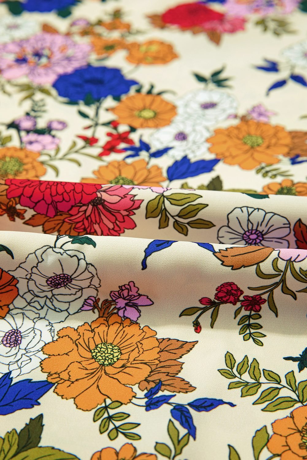 Apricot Ruffled Shoulder Long Sleeve Floral Blouse