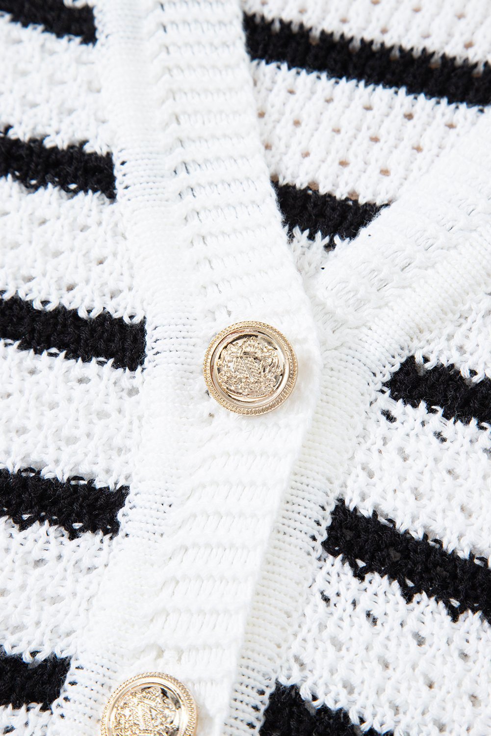 Black Stripe V Neck Gold Buttons Elegant Sweater Vest