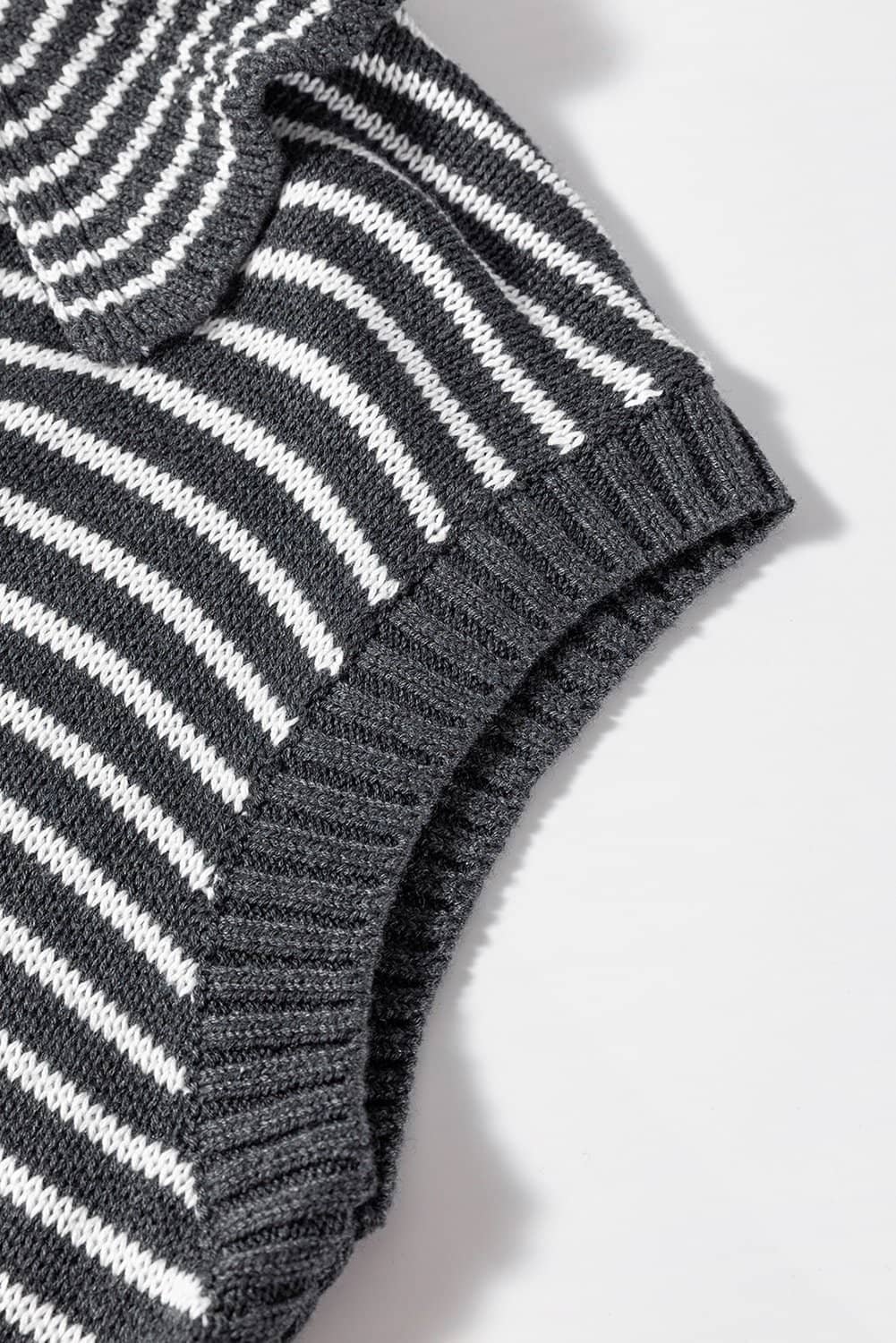 Gray Stripe Collared V Neck Sweater Vest With Pockets