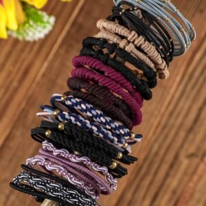 Black Multicolour 20Pcs Boho Knotted Hair Ties