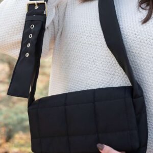 Black Adjustable Wide Strap Quilted Puffer Crossbody Bag