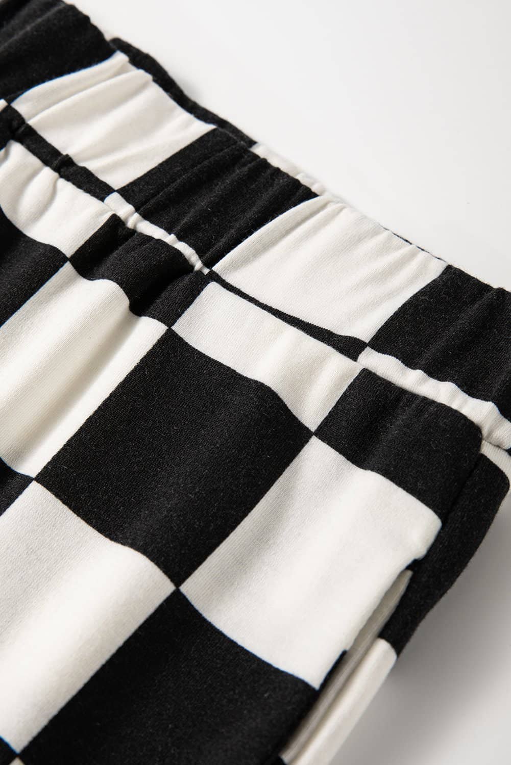 Black Checkerboard Print V Neck Loose Tee And Shorts Lounge Set