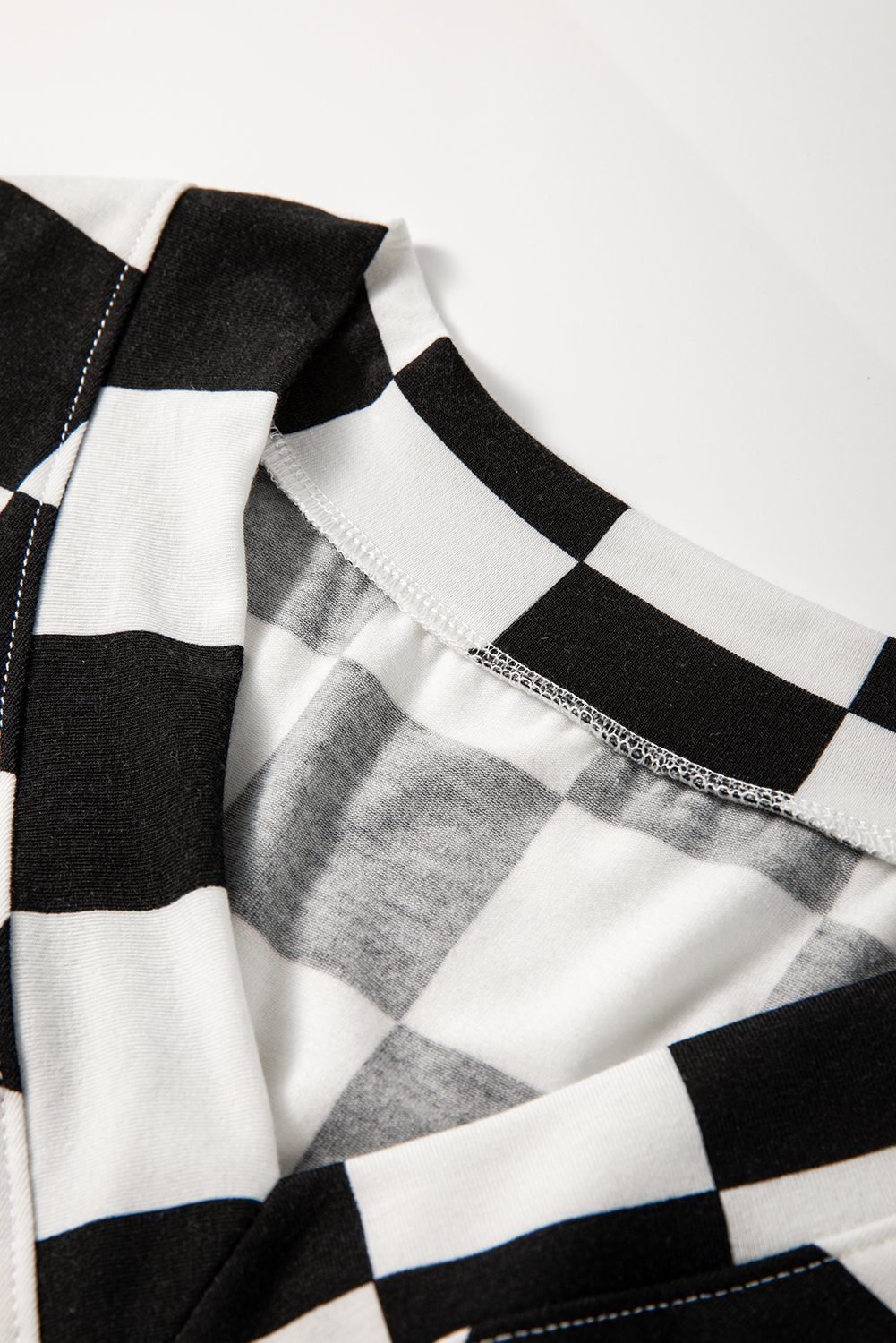 Black Checkerboard Print V Neck Loose Tee And Shorts Lounge Set