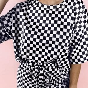 Black Checkered Top And Short Casual 2Pcs Set