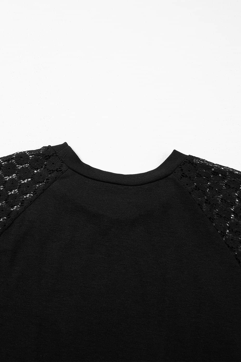 Black Contrast Lace Raglan Sleeve Pleated Detail Shift Dress