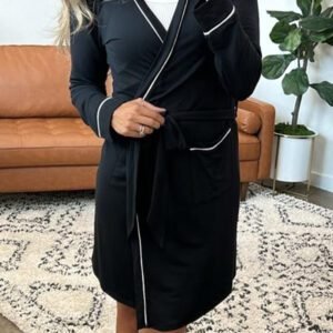 Black Contrast Trim Hooded Lounge Cardigan And Pants Set