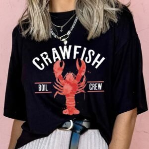 Black Crawfish Boil Crew Distressed Letter Graphic T Shirt