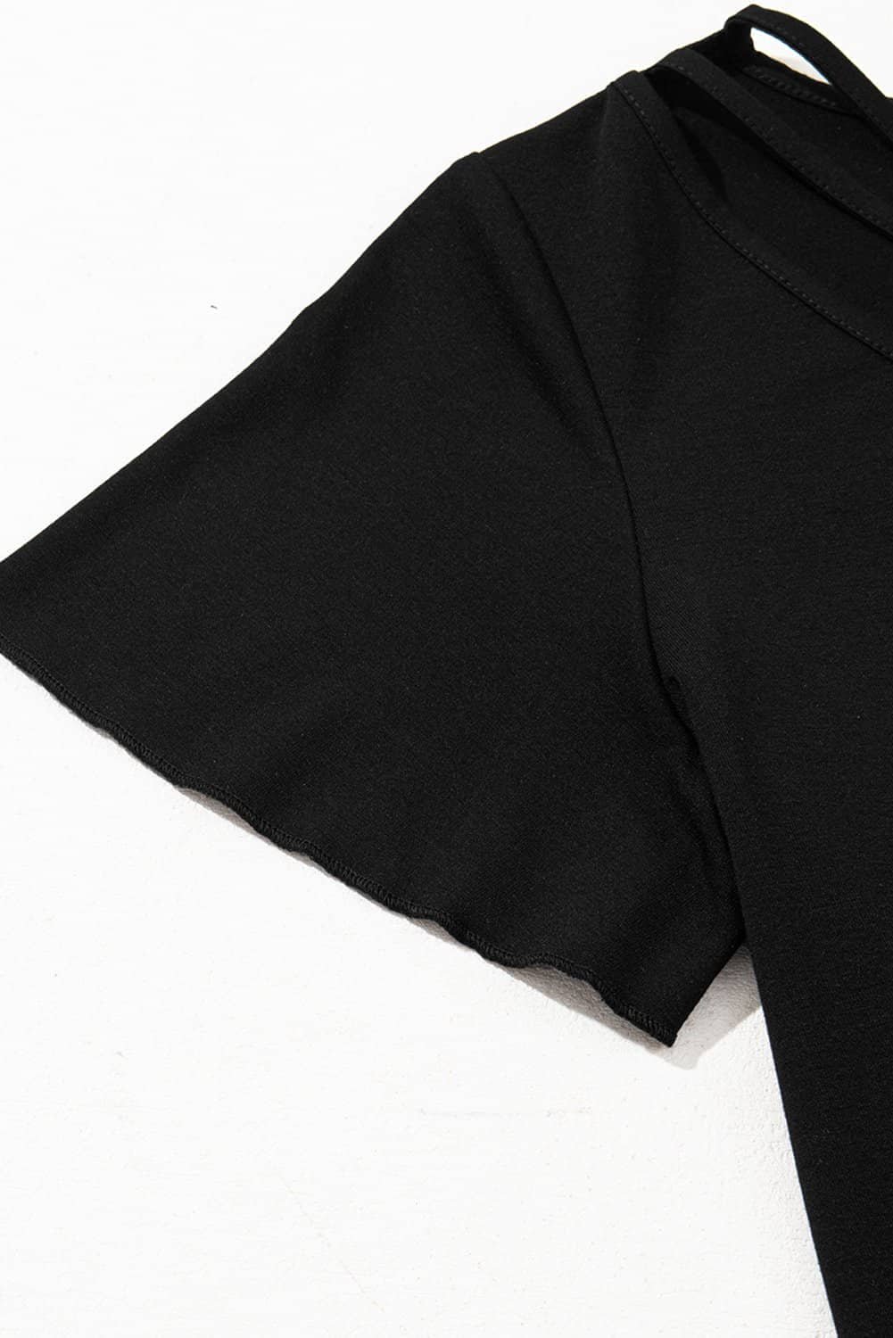 Black Crisscross V Neck Butterfly Sleeve T Shirt