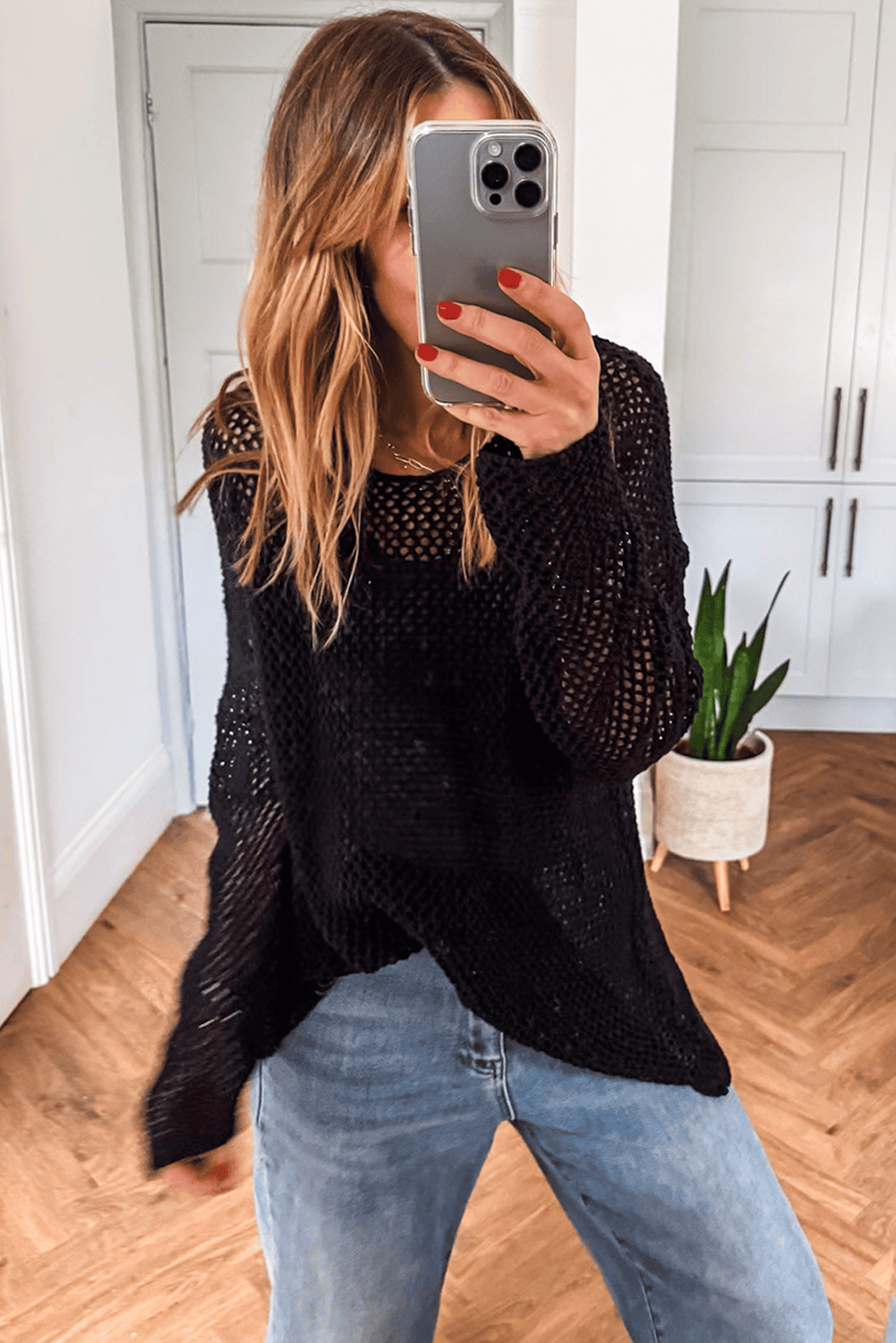 Black Crochet Hollow-Out Jumper Top Sweater