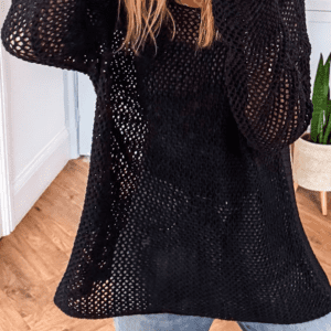 Black Crochet Hollow-Out Jumper Top Sweater