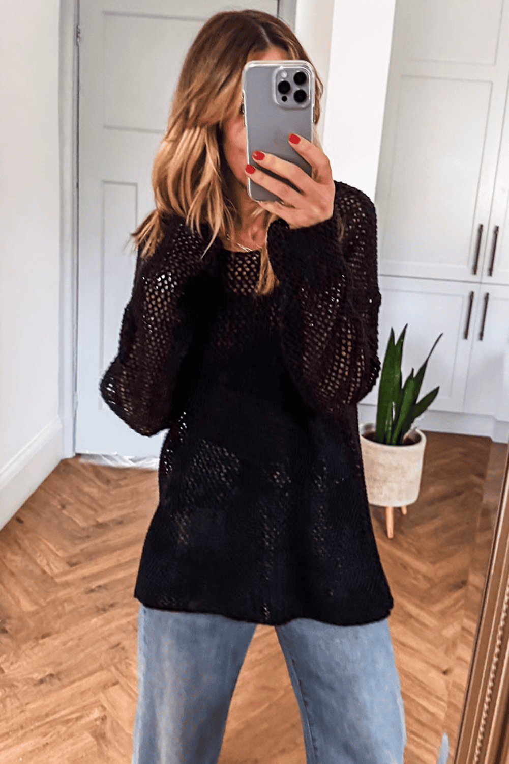 Black Crochet Hollow-Out Jumper Top Sweater