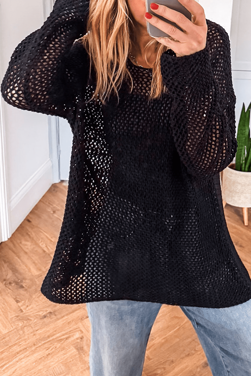 Black Crochet Hollow-Out Jumper Top Sweater