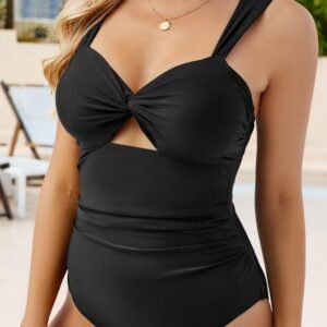 Black Cut Out Twist Bowknot Backless One Piece Swimsuit