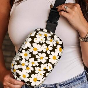 Black Daisy Printed Buckle Strap Crossbody Bag
