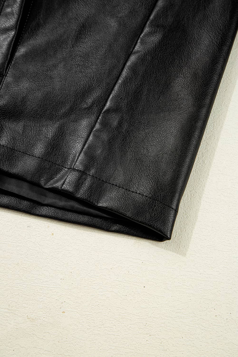 Black Faux Leather Buttoned Front Boxy Jacket