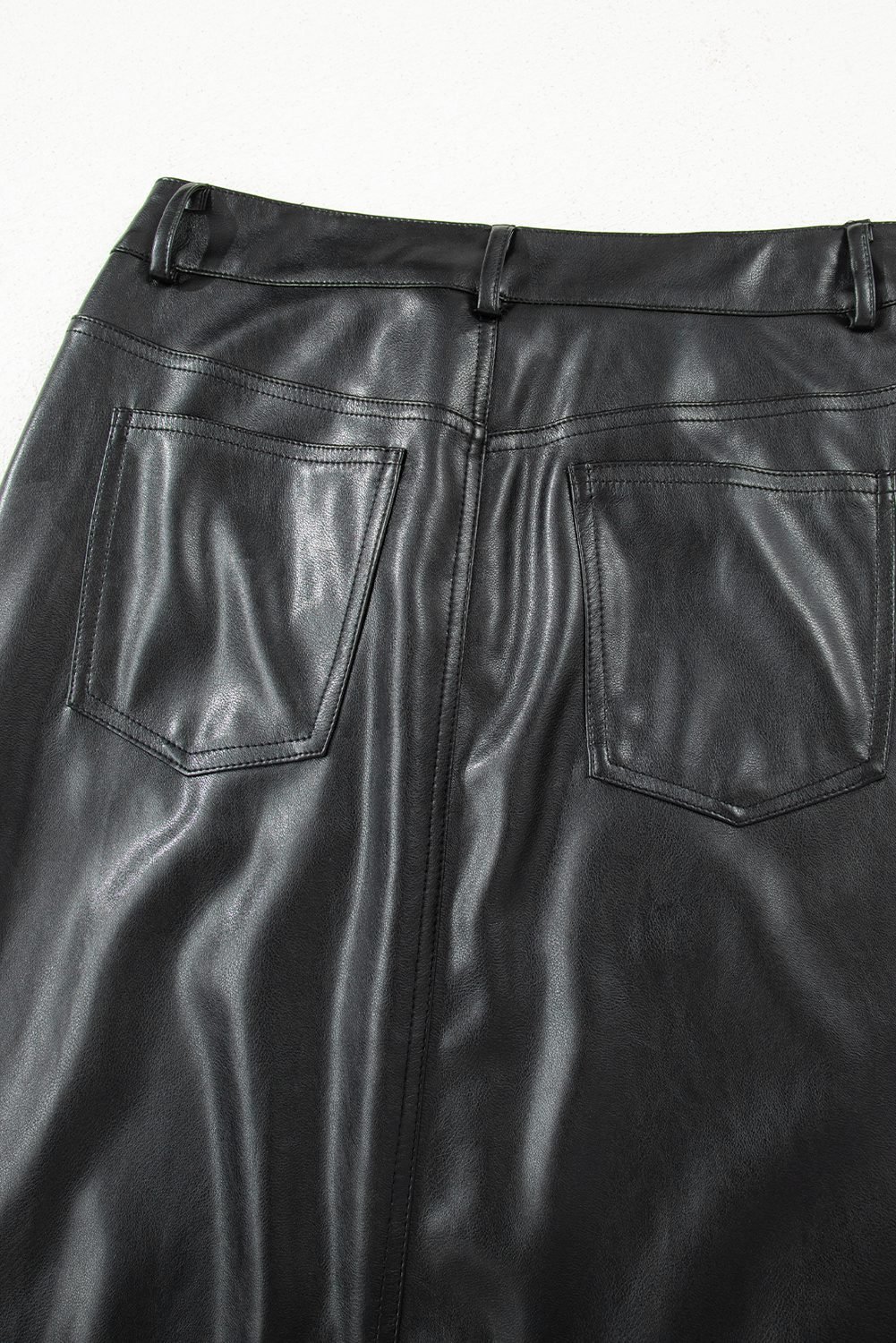 Black Faux Leather Side Slit Maxi Skirt