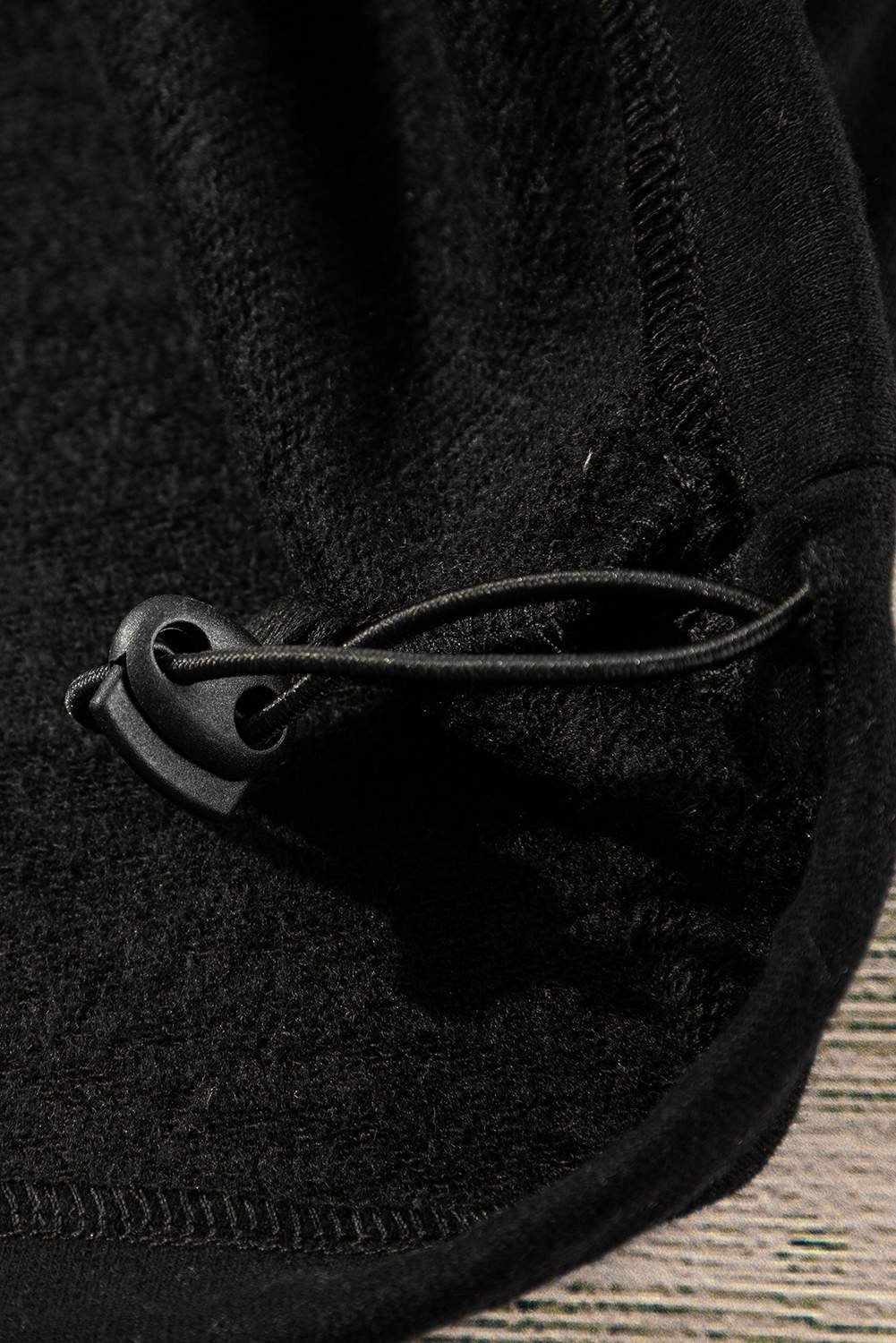 Black Fleece Lined Half Zipper Kangaroo Pockets Loose Hoodie