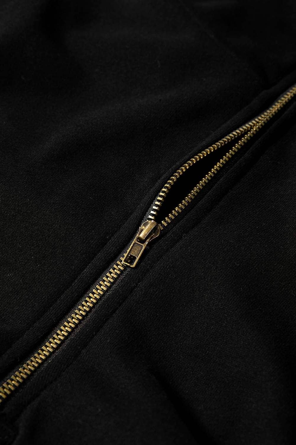 Black Fleece Lined Half Zipper Kangaroo Pockets Loose Hoodie