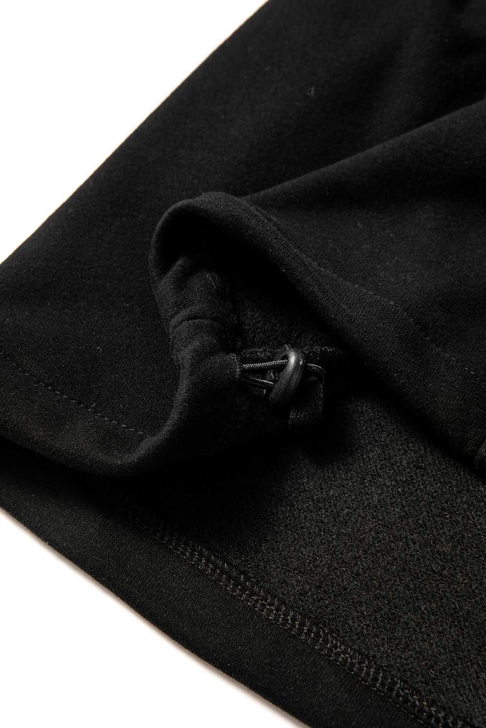 Black Fleece Lined Half Zipper Kangaroo Pockets Loose Hoodie