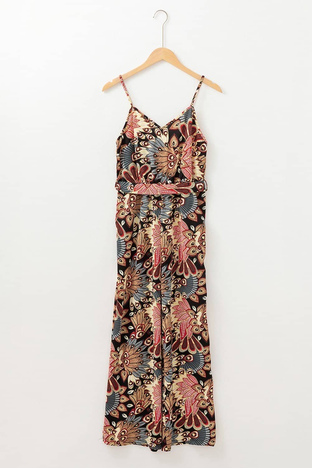 Black Floral Print Belted Sleeveless Wide Leg Jumpsuit