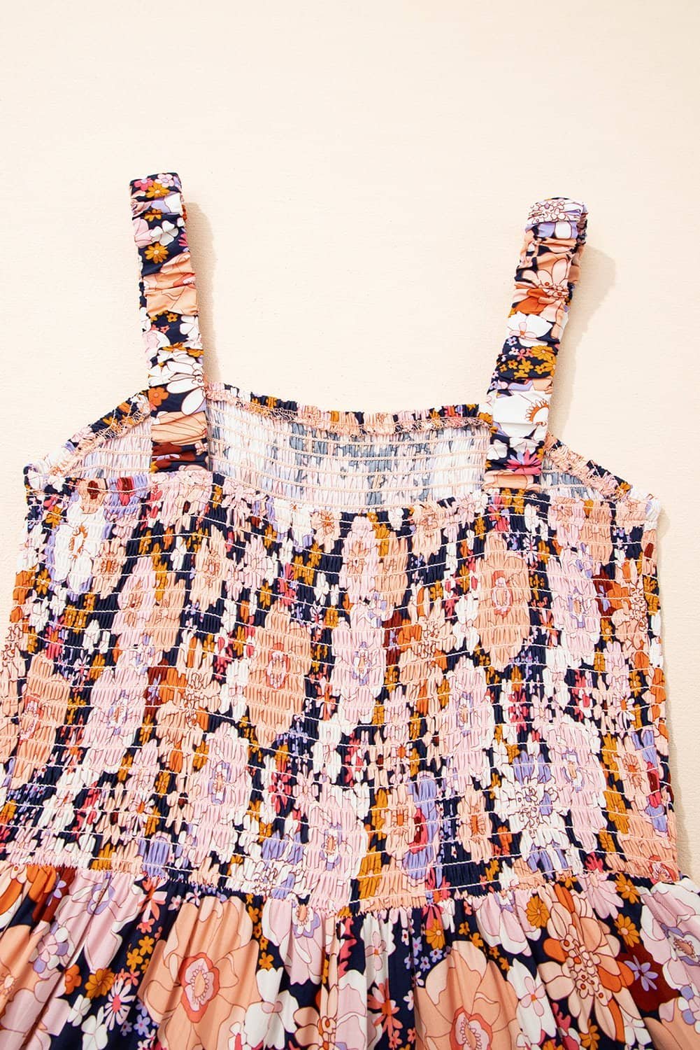 Black Floral Print Smocked High Waist Square Neck Jumpsuit