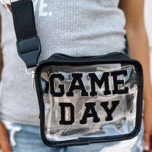 Black Game Day Pattern Clear Shoulder Bag