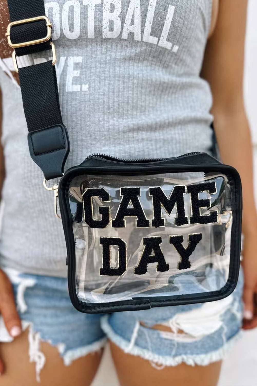 Black Game Day Pattern Clear Shoulder Bag