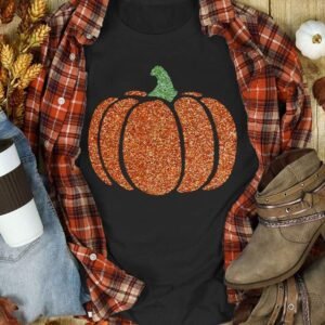 Black Glittering Pumpkin Graphic Halloween T Shirt