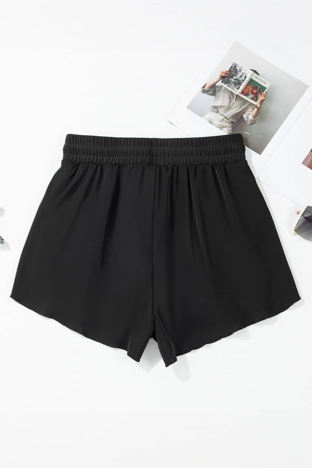 Black High Waisted Drawstring 2-In-1 Side Pocket Color Block Bikini Shorts